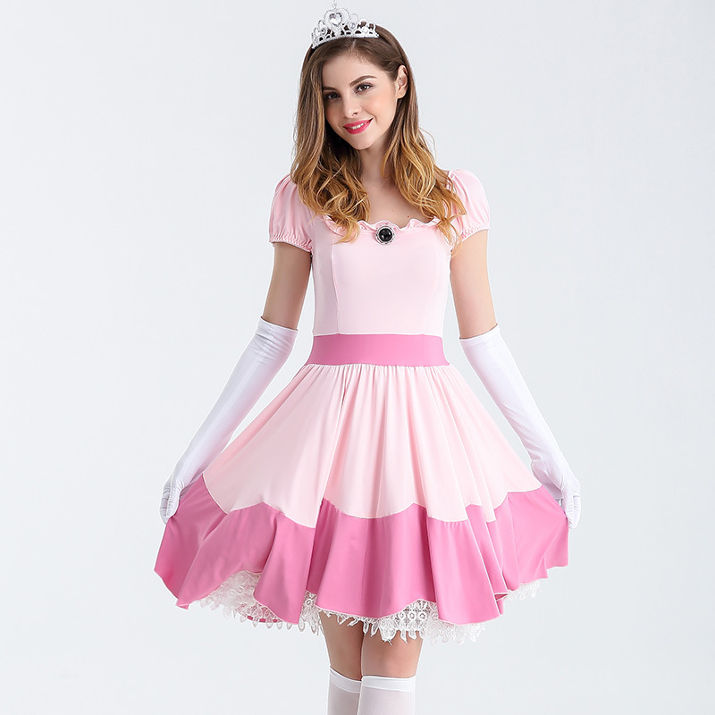 Womens Cute Princess Costume Square Neck Puff Sleeve Birthday Party Flowy Dress